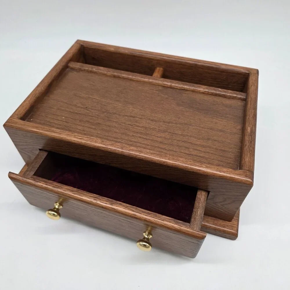 Vintage Genuine Walnut Jewelry Desk Valet Box 2 Drawer